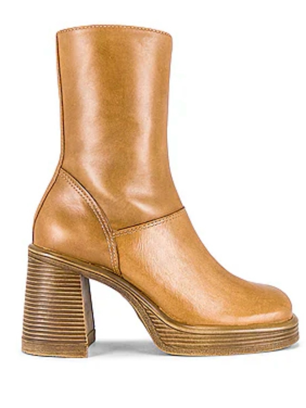 Y2K Steve Madden Fantsie Chunky Tan Leather Square Heeled Boots Women’s 11